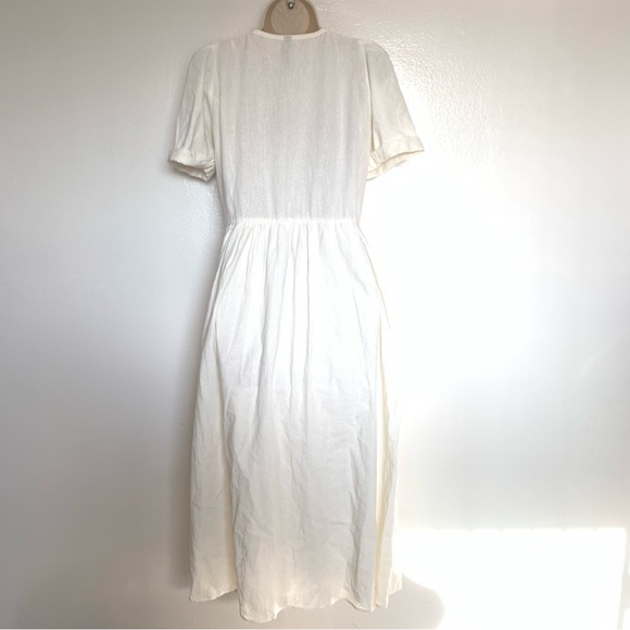 Zara TRF Trafaluc linen viscose cotton midi ivory white dress with buttons - Picture 3 of 12